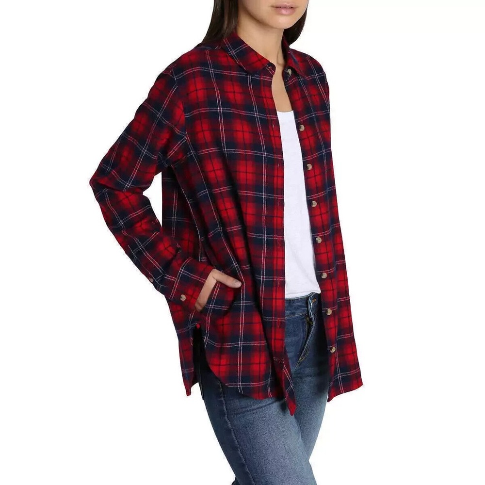 JACHS Girlfriend Red Black Boxy Button Down Shirt